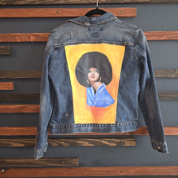 One Of A Kind, Hand-Painted Denim Jacket with Artistic Design. Gap S Boutique. - Picture 1 of 10